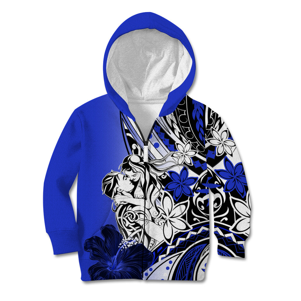 Polynesian Valentine Kid Hoodie Couple Floral Unique Blue Version LT01 Zip Hoodie Blue - Polynesian Pride