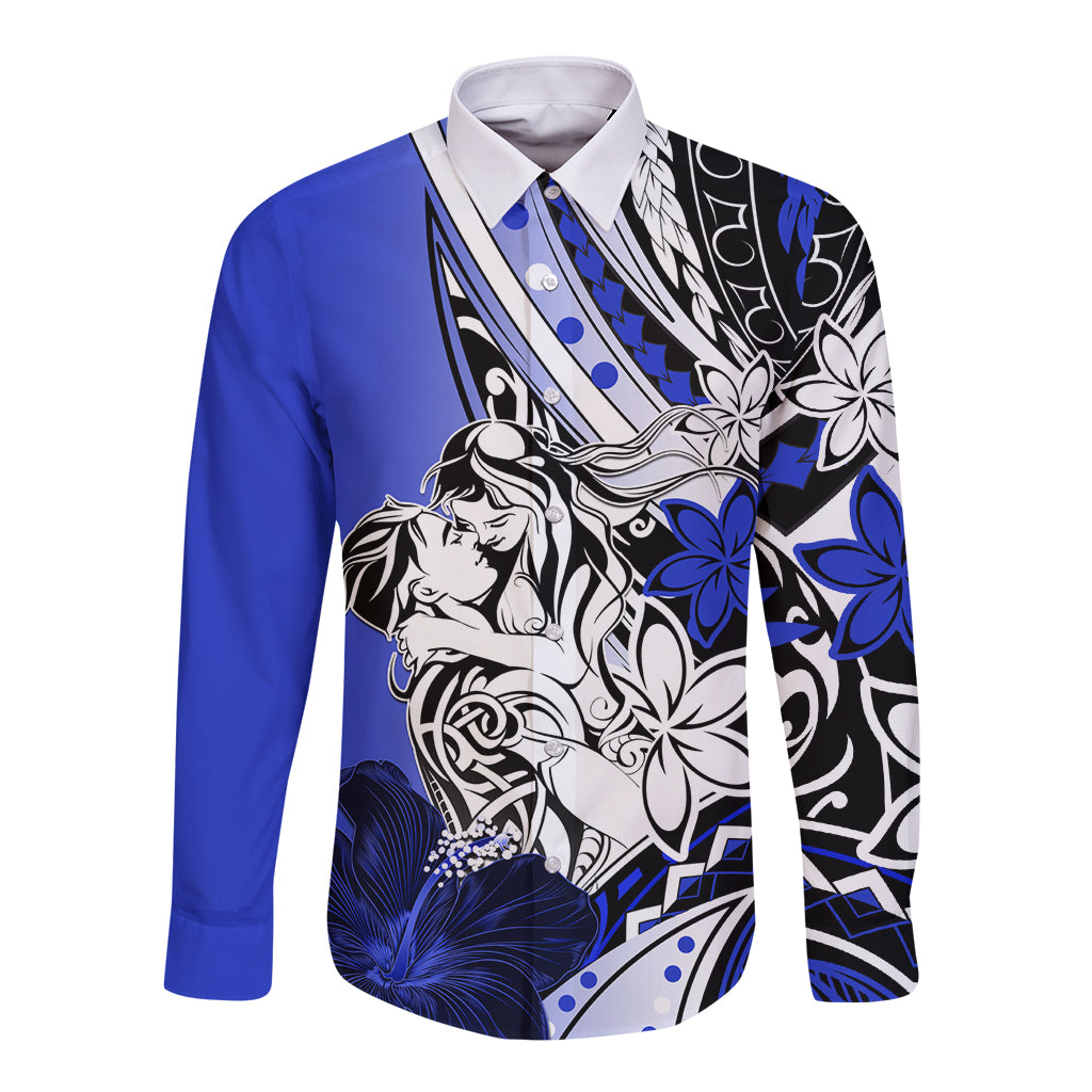 Polynesian Valentine Long Sleeve Button Shirt Couple Floral Unique Blue Version LT01 Unisex Blue - Polynesian Pride
