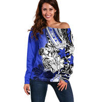 Polynesian Valentine Off Shoulder Sweater Couple Floral Unique Blue Version LT01 Women Blue - Polynesian Pride