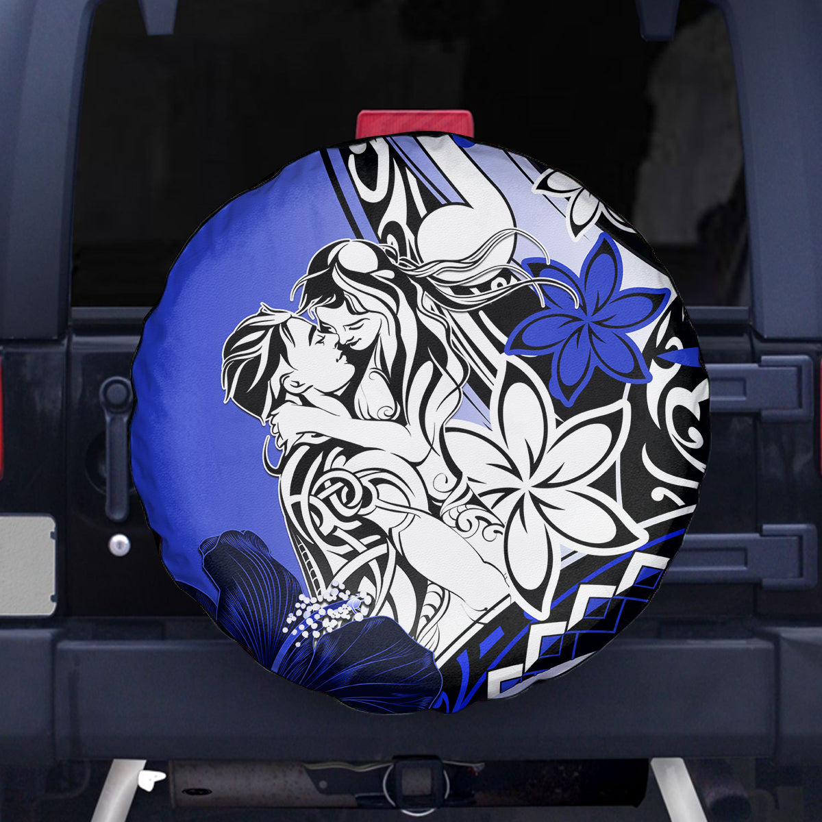 Polynesian Valentine Spare Tire Cover Couple Floral Unique Blue Version LT01 Blue - Polynesian Pride