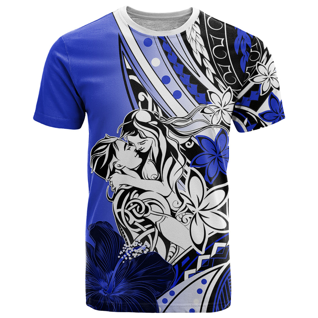 Polynesian Valentine T Shirt Couple Floral Unique Blue Version LT01 Blue - Polynesian Pride