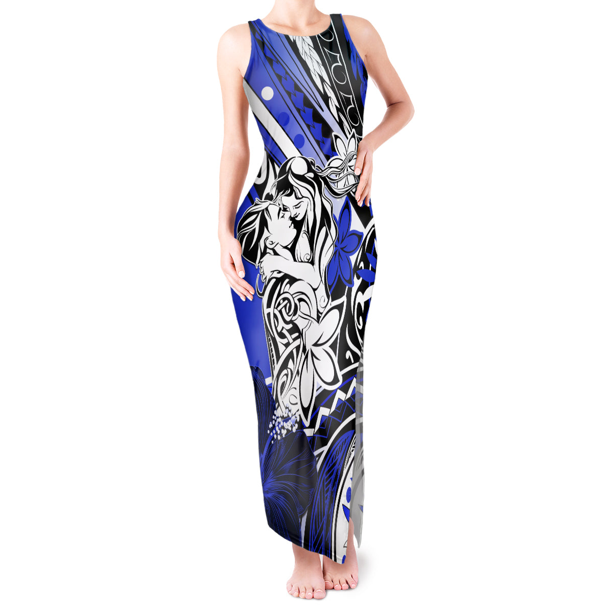 Polynesian Valentine Tank Maxi Dress Couple Floral Unique Blue Version LT01 Women Blue - Polynesian Pride