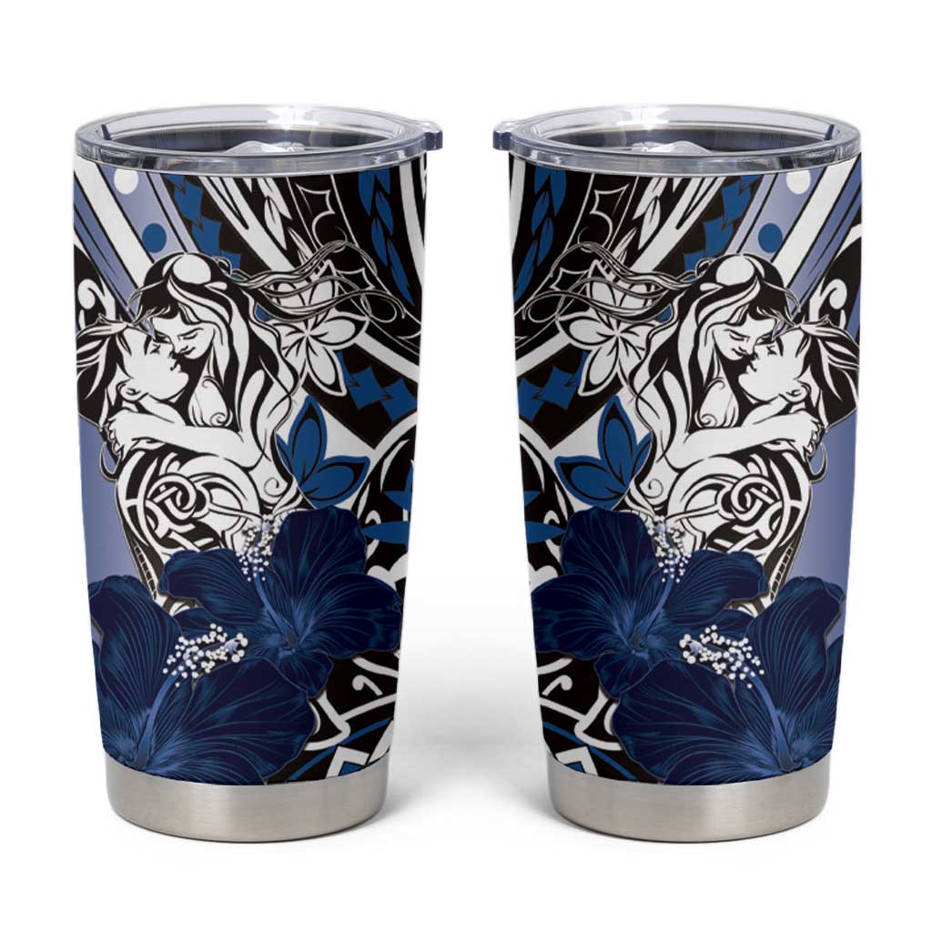 Polynesian Valentine Tumbler Cup Couple Floral Unique Blue Version LT01 Blue - Polynesian Pride