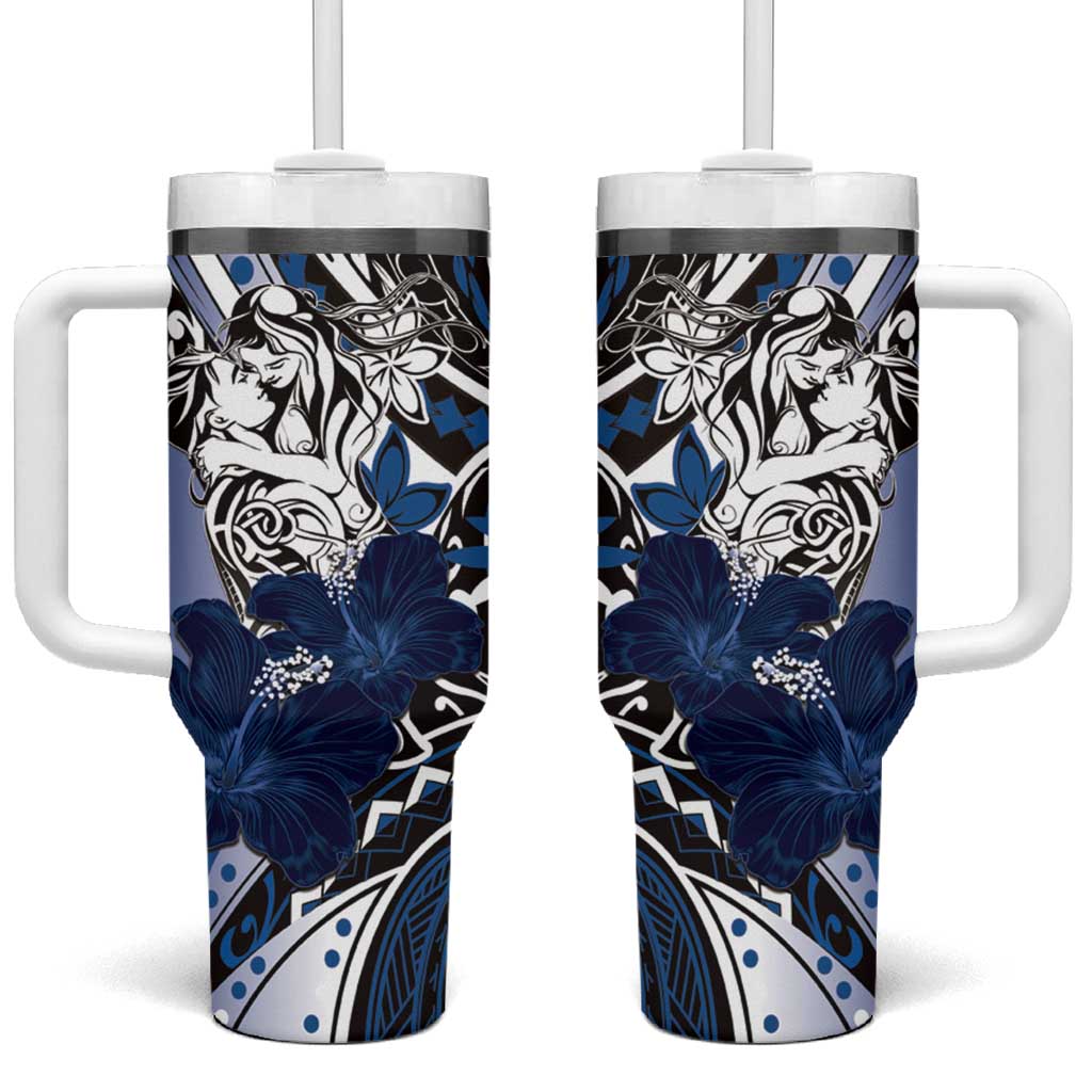 Polynesian Valentine Tumbler With Handle Couple Floral Unique Blue Version LT01 One Size: 40 oz Blue - Polynesian Pride