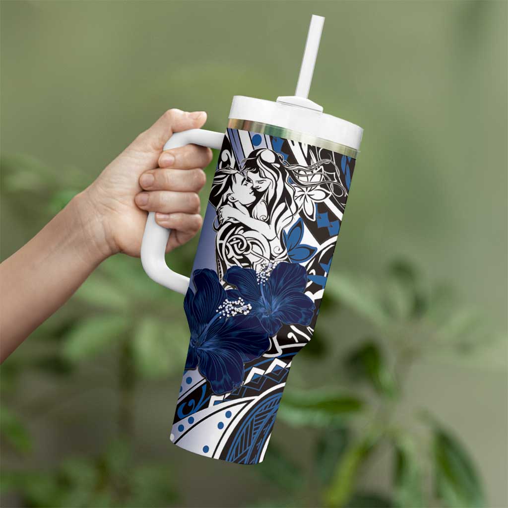 Polynesian Valentine Tumbler With Handle Couple Floral Unique Blue Version LT01 - Polynesian Pride