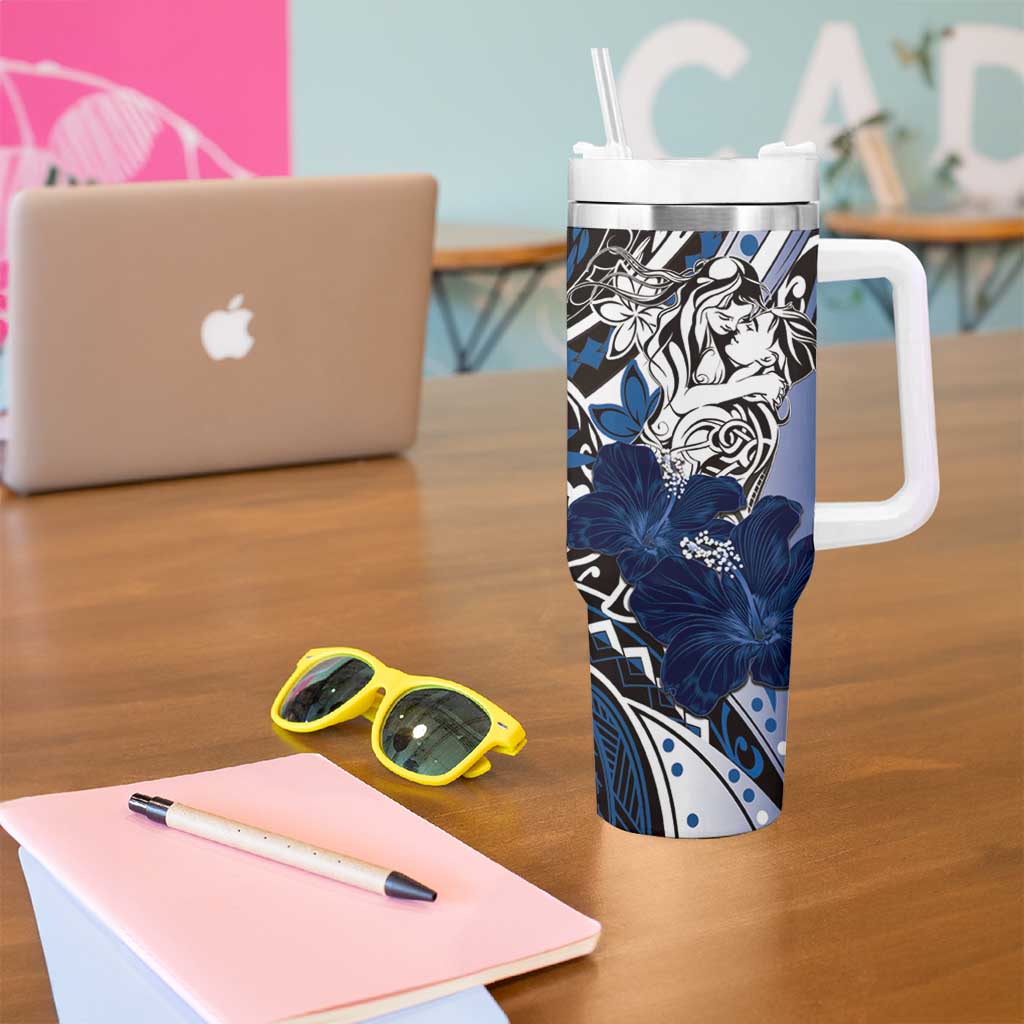 Polynesian Valentine Tumbler With Handle Couple Floral Unique Blue Version LT01 - Polynesian Pride