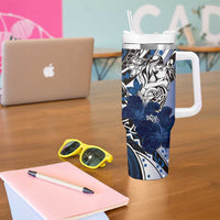 Polynesian Valentine Tumbler With Handle Couple Floral Unique Blue Version LT01 - Polynesian Pride