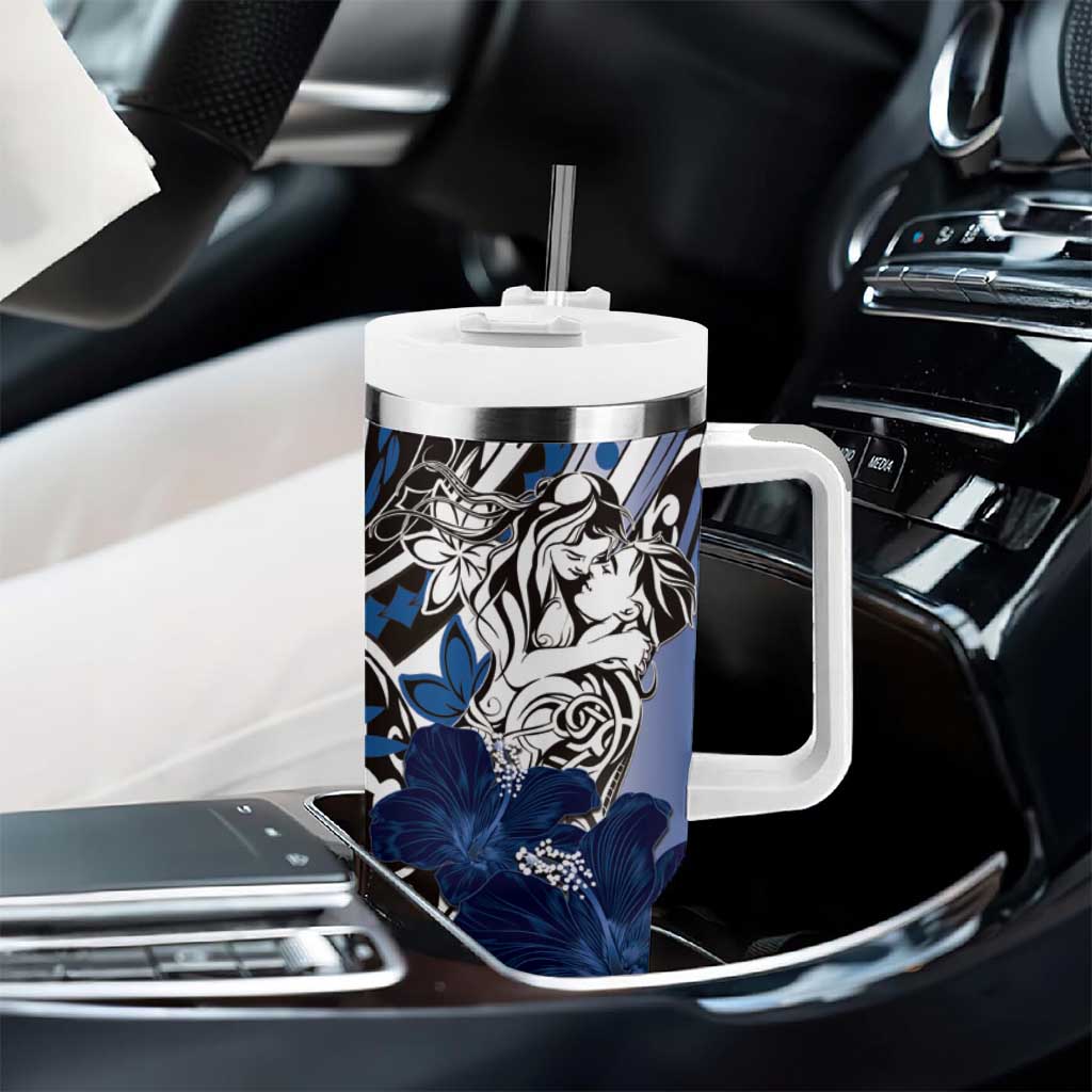 Polynesian Valentine Tumbler With Handle Couple Floral Unique Blue Version LT01 - Polynesian Pride