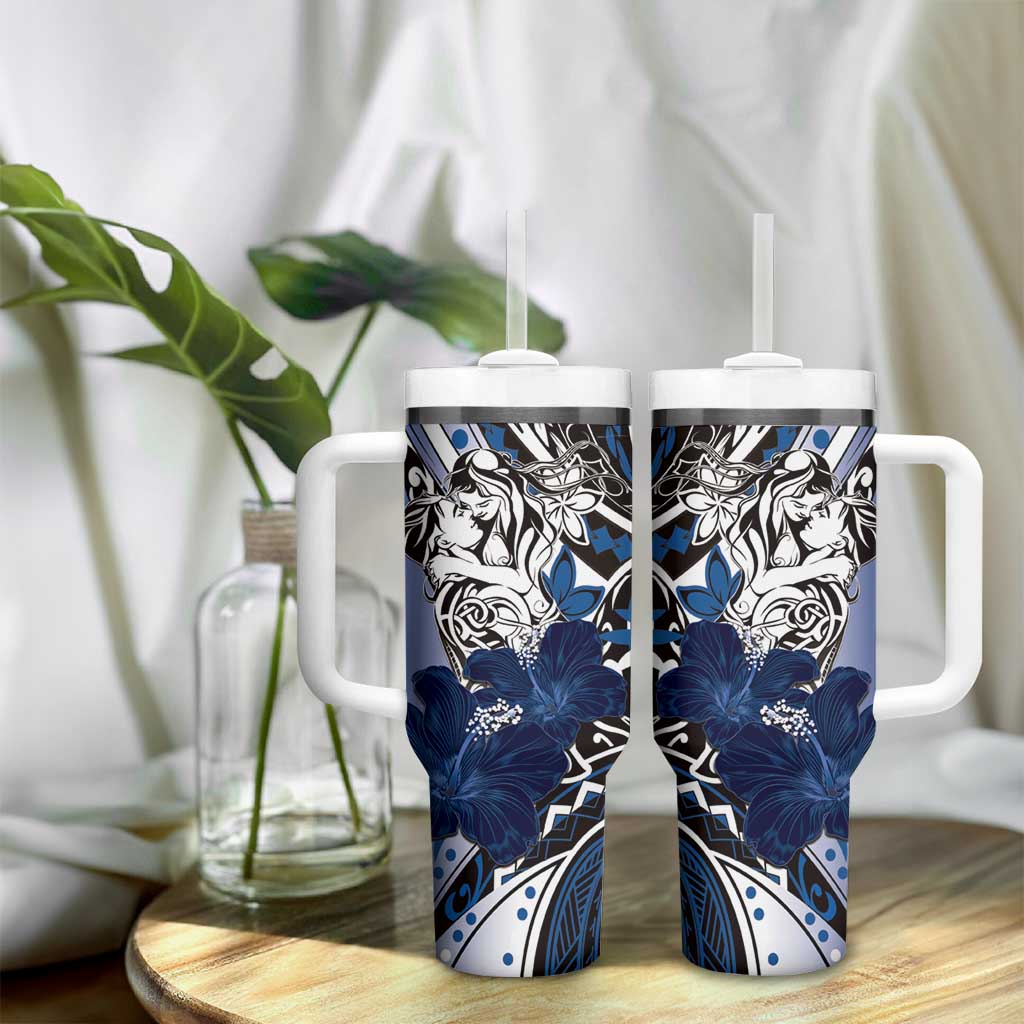 Polynesian Valentine Tumbler With Handle Couple Floral Unique Blue Version LT01 - Polynesian Pride