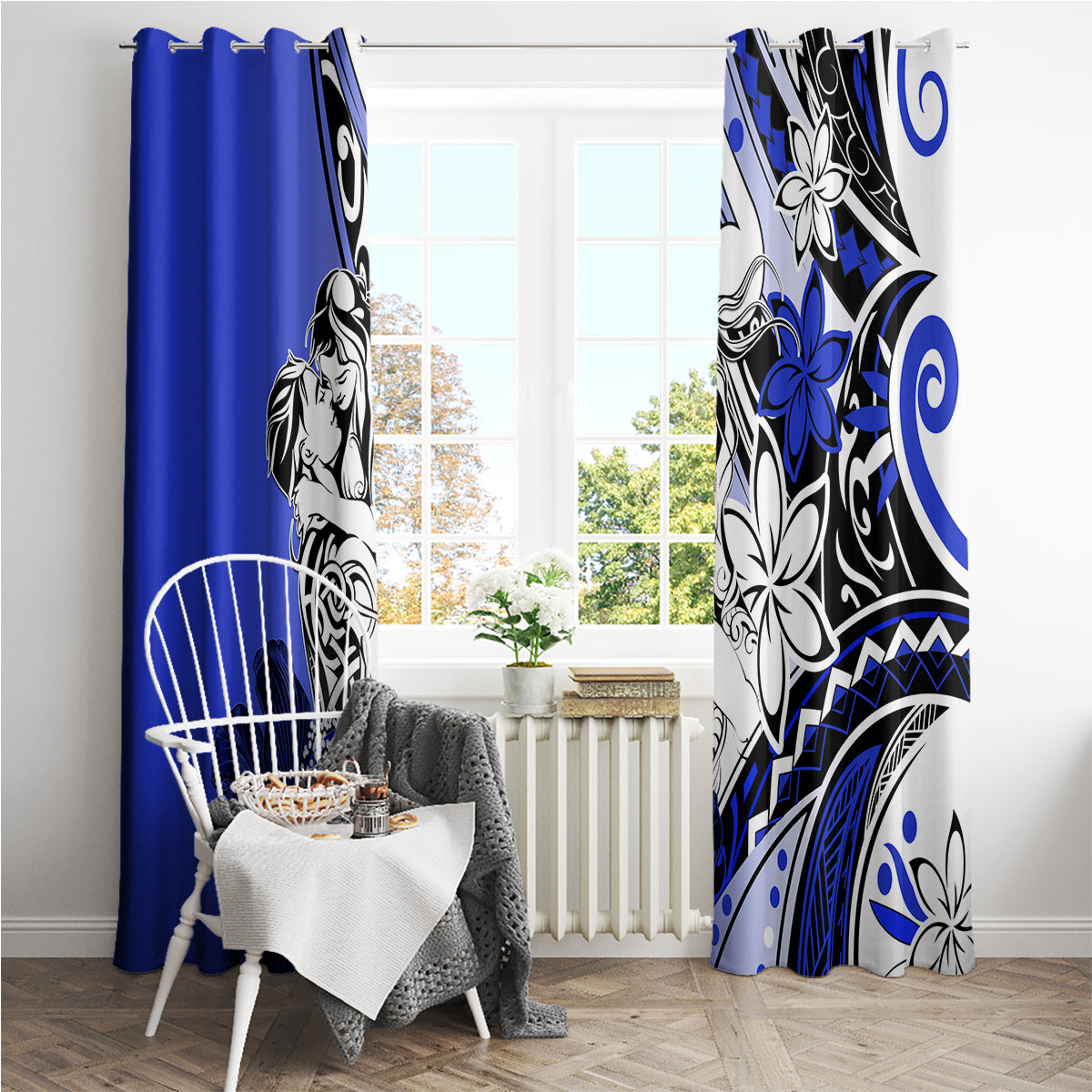 Polynesian Valentine Window Curtain Couple Floral Unique Blue Version LT01 - Polynesian Pride