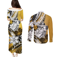 Polynesian Valentine Couples Matching Puletasi and Long Sleeve Button Shirt Couple Floral Unique Gold Version LT01 - Polynesian Pride