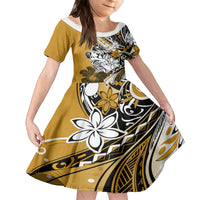Polynesian Valentine Family Matching Long Sleeve Bodycon Dress and Hawaiian Shirt Couple Floral Unique Gold Version LT01 Daughter's Dress Gold - Polynesian Pride