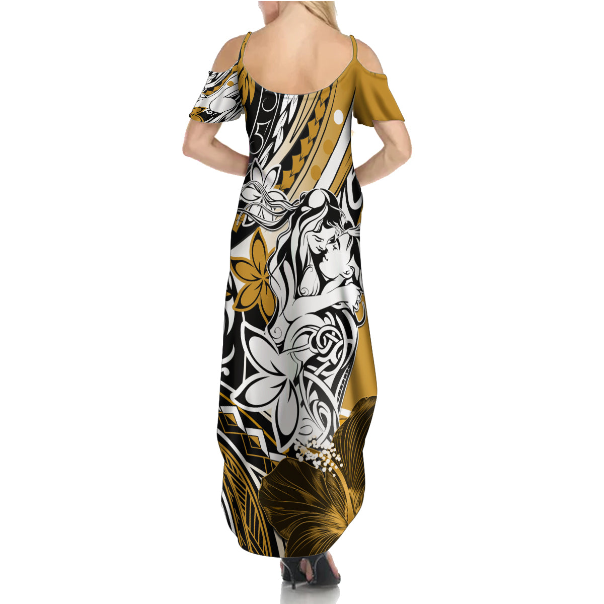 Polynesian Valentine Family Matching Summer Maxi Dress and Hawaiian Shirt Couple Floral Unique Gold Version LT01 - Polynesian Pride