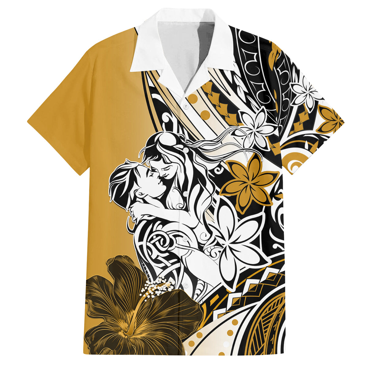Polynesian Valentine Family Matching Tank Maxi Dress and Hawaiian Shirt Couple Floral Unique Gold Version LT01 Dad's Shirt - Short Sleeve Gold - Polynesian Pride