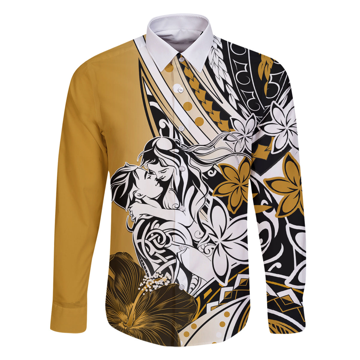 Polynesian Valentine Family Matching Tank Maxi Dress and Hawaiian Shirt Couple Floral Unique Gold Version LT01 Dad's Shirt - Long Sleeve Gold - Polynesian Pride