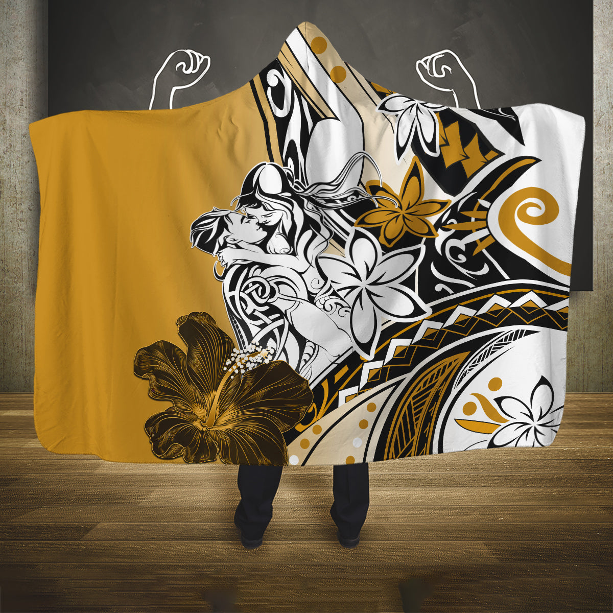 Polynesian Valentine Hooded Blanket Couple Floral Unique Gold Version LT01 One Size Gold - Polynesian Pride