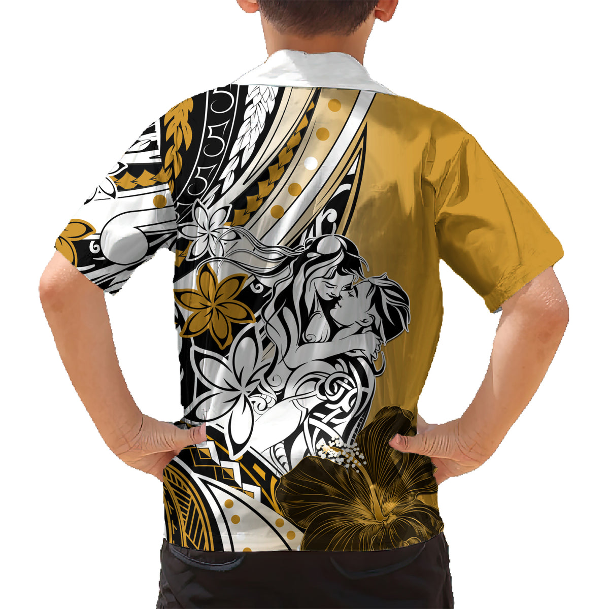 Polynesian Valentine Kid Hawaiian Shirt Couple Floral Unique Gold Version LT01 - Polynesian Pride