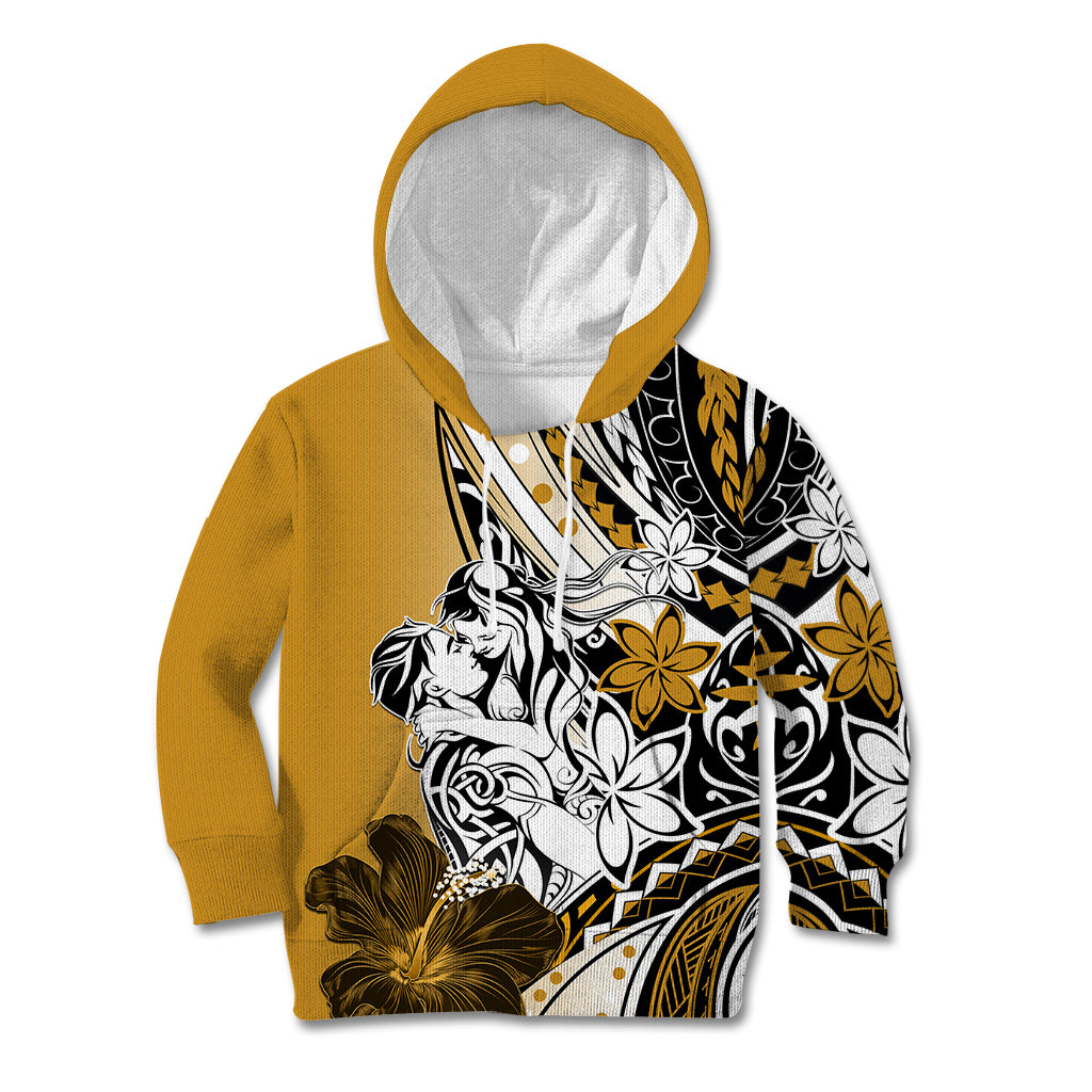 Polynesian Valentine Kid Hoodie Couple Floral Unique Gold Version LT01 Hoodie Gold - Polynesian Pride