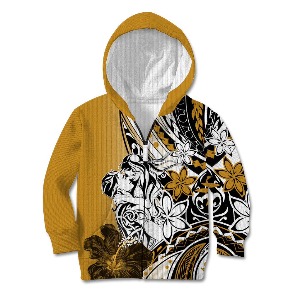 Polynesian Valentine Kid Hoodie Couple Floral Unique Gold Version LT01 Zip Hoodie Gold - Polynesian Pride