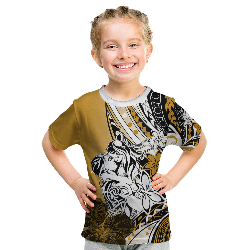 Polynesian Valentine Kid T Shirt Couple Floral Unique Gold Version LT01 Gold - Polynesian Pride