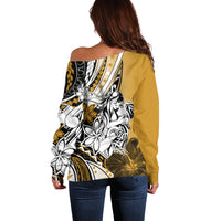 Polynesian Valentine Off Shoulder Sweater Couple Floral Unique Gold Version LT01 - Polynesian Pride