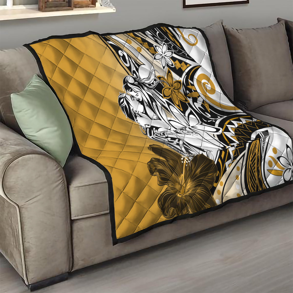 Polynesian Valentine Quilt Couple Floral Unique Gold Version LT01 - Polynesian Pride