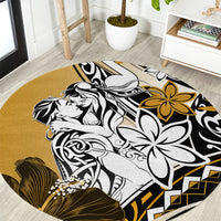 Polynesian Valentine Round Carpet Couple Floral Unique Gold Version LT01 Gold - Polynesian Pride
