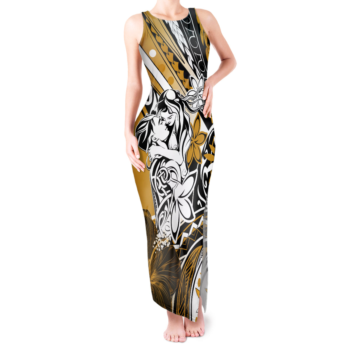 Polynesian Valentine Tank Maxi Dress Couple Floral Unique Gold Version LT01 Women Gold - Polynesian Pride