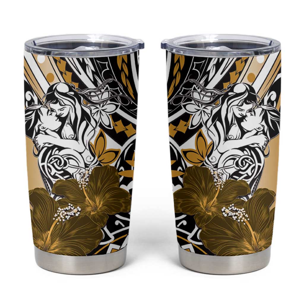 Polynesian Valentine Tumbler Cup Couple Floral Unique Gold Version LT01 Gold - Polynesian Pride