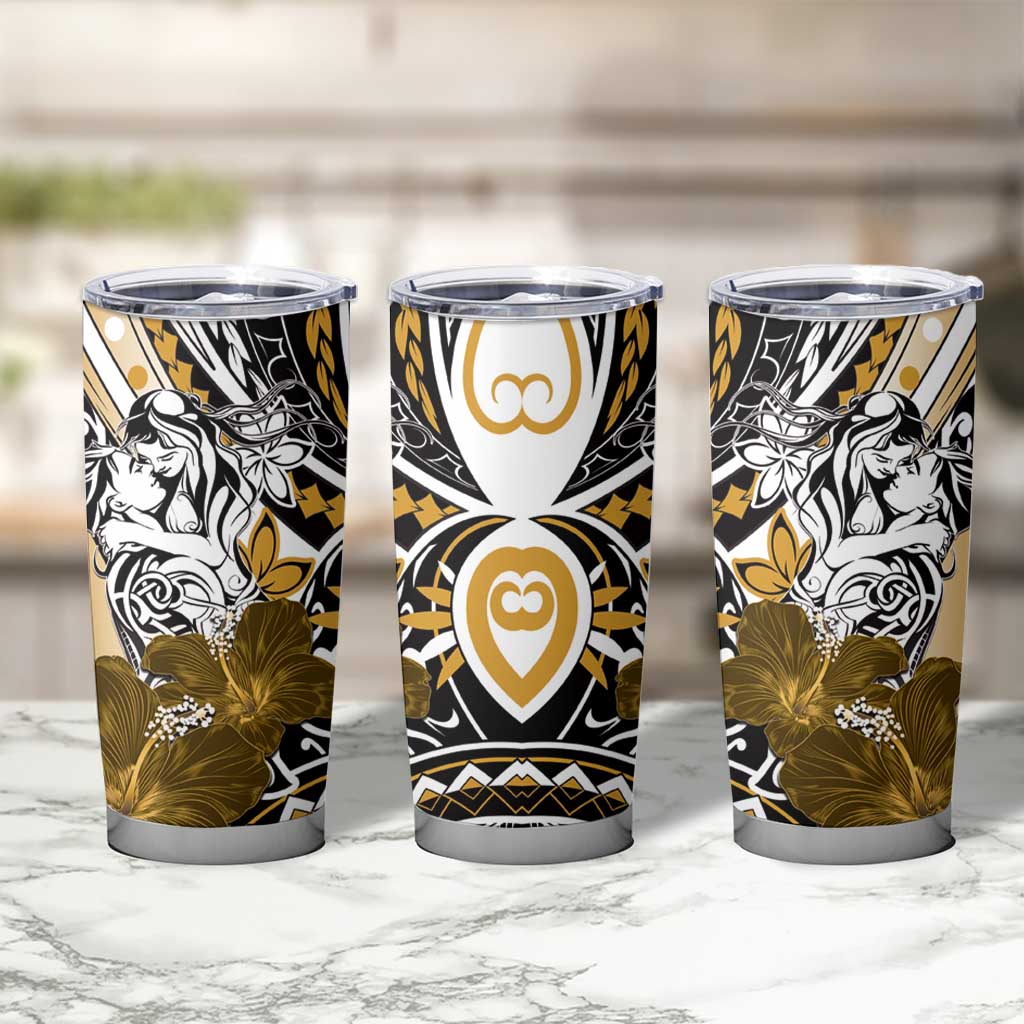 Polynesian Valentine Tumbler Cup Couple Floral Unique Gold Version LT01 - Polynesian Pride