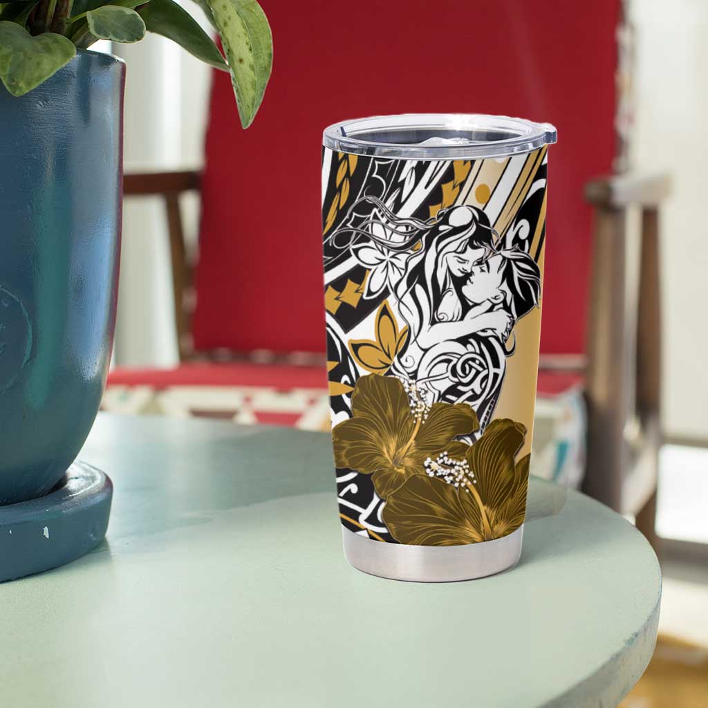 Polynesian Valentine Tumbler Cup Couple Floral Unique Gold Version LT01 - Polynesian Pride