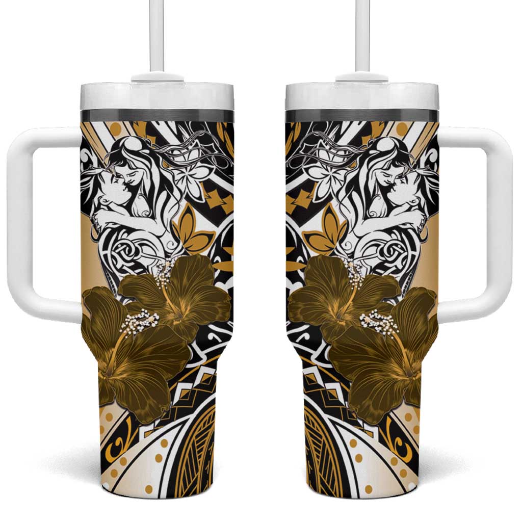 Polynesian Valentine Tumbler With Handle Couple Floral Unique Gold Version LT01 One Size: 40 oz Gold - Polynesian Pride