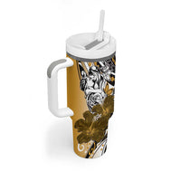 Polynesian Valentine Tumbler With Handle Couple Floral Unique Gold Version LT01 - Polynesian Pride