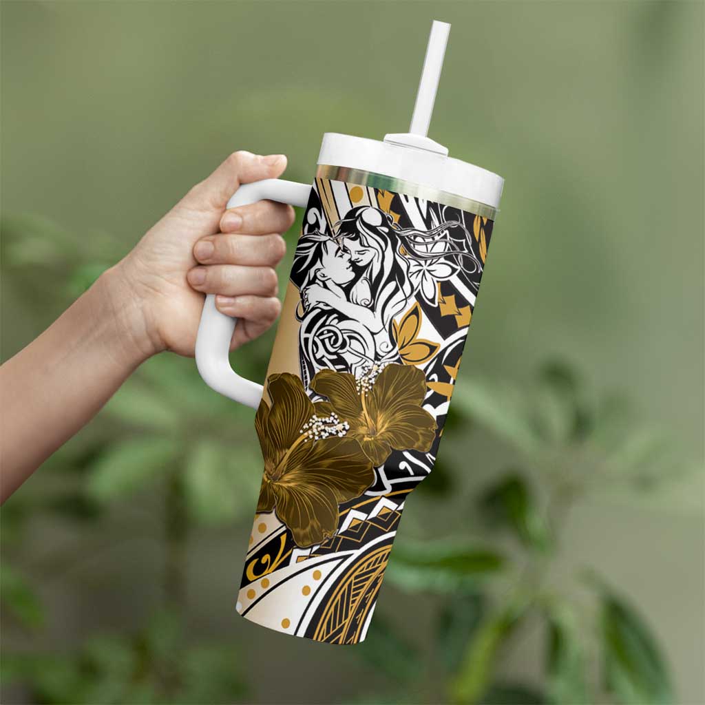Polynesian Valentine Tumbler With Handle Couple Floral Unique Gold Version LT01 - Polynesian Pride