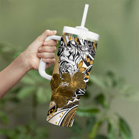 Polynesian Valentine Tumbler With Handle Couple Floral Unique Gold Version LT01 - Polynesian Pride