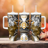 Polynesian Valentine Tumbler With Handle Couple Floral Unique Gold Version LT01 - Polynesian Pride