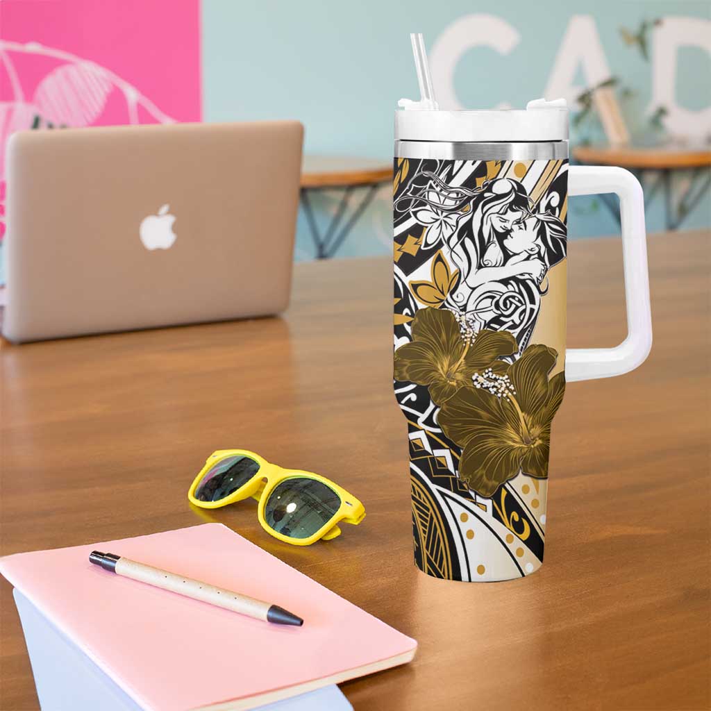 Polynesian Valentine Tumbler With Handle Couple Floral Unique Gold Version LT01 - Polynesian Pride