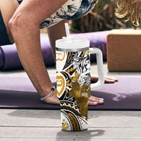 Polynesian Valentine Tumbler With Handle Couple Floral Unique Gold Version LT01 - Polynesian Pride