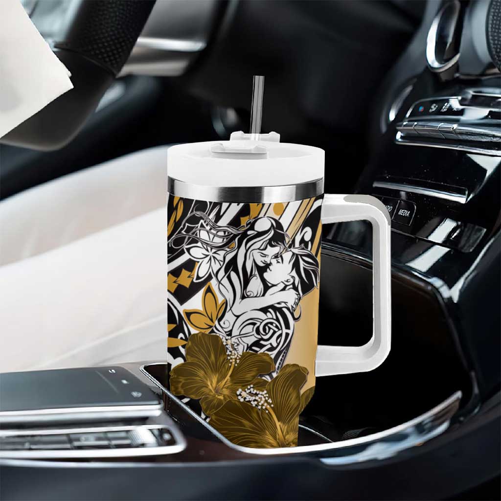 Polynesian Valentine Tumbler With Handle Couple Floral Unique Gold Version LT01 - Polynesian Pride