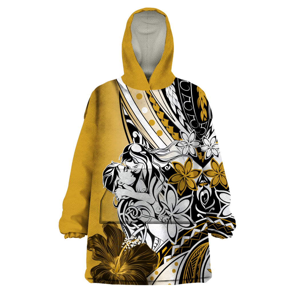 Polynesian Valentine Wearable Blanket Hoodie Couple Floral Unique Gold Version LT01 One Size Gold - Polynesian Pride