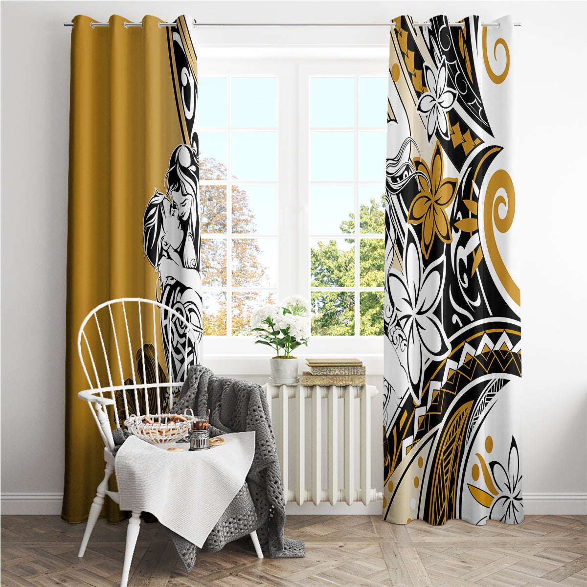 Polynesian Valentine Window Curtain Couple Floral Unique Gold Version LT01 - Polynesian Pride