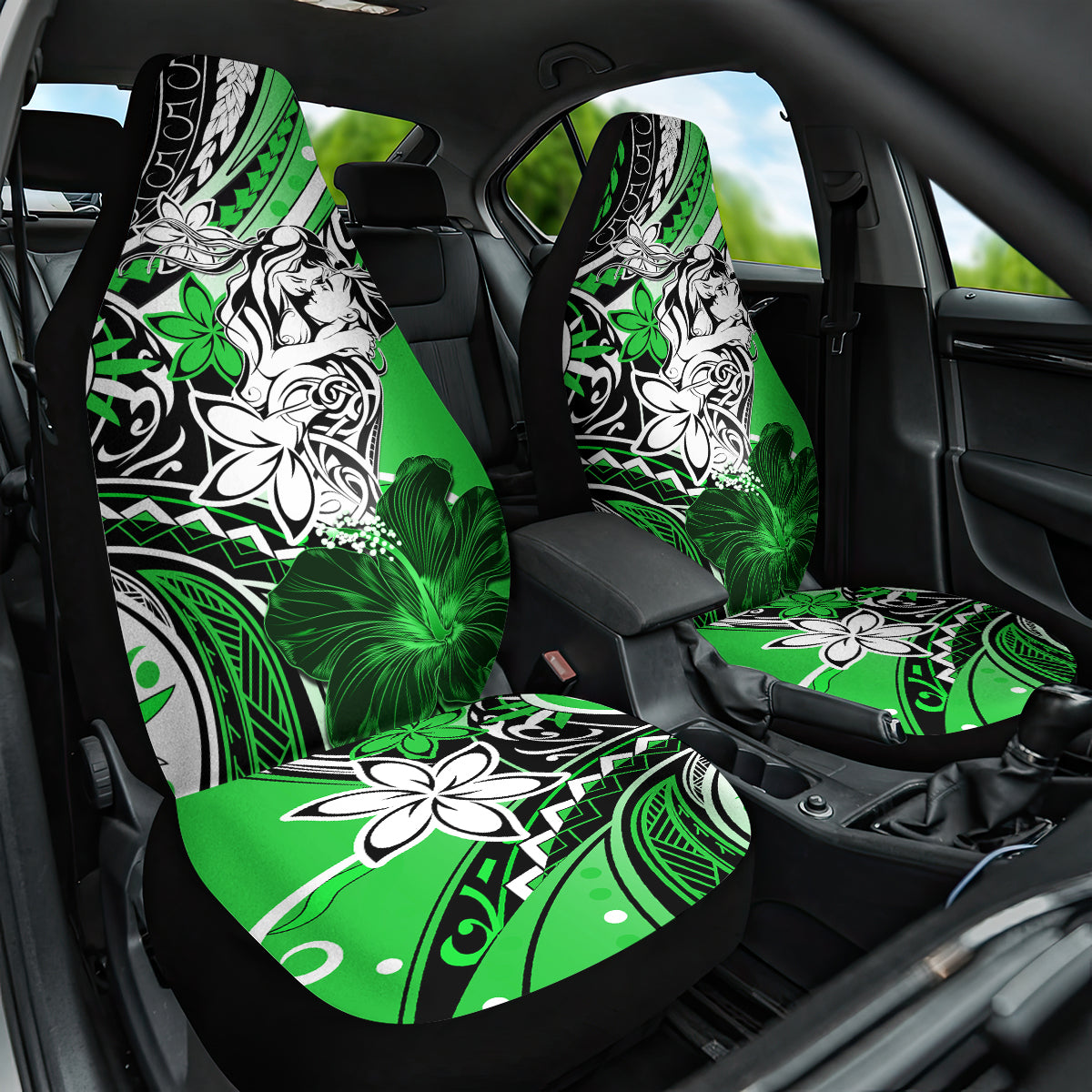 Polynesian Valentine Car Seat Cover Couple Floral Unique Green Version LT01 One Size Green - Polynesian Pride