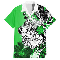 Polynesian Valentine Family Matching Off Shoulder Long Sleeve Dress and Hawaiian Shirt Couple Floral Unique Green Version LT01 Dad's Shirt - Short Sleeve Green - Polynesian Pride