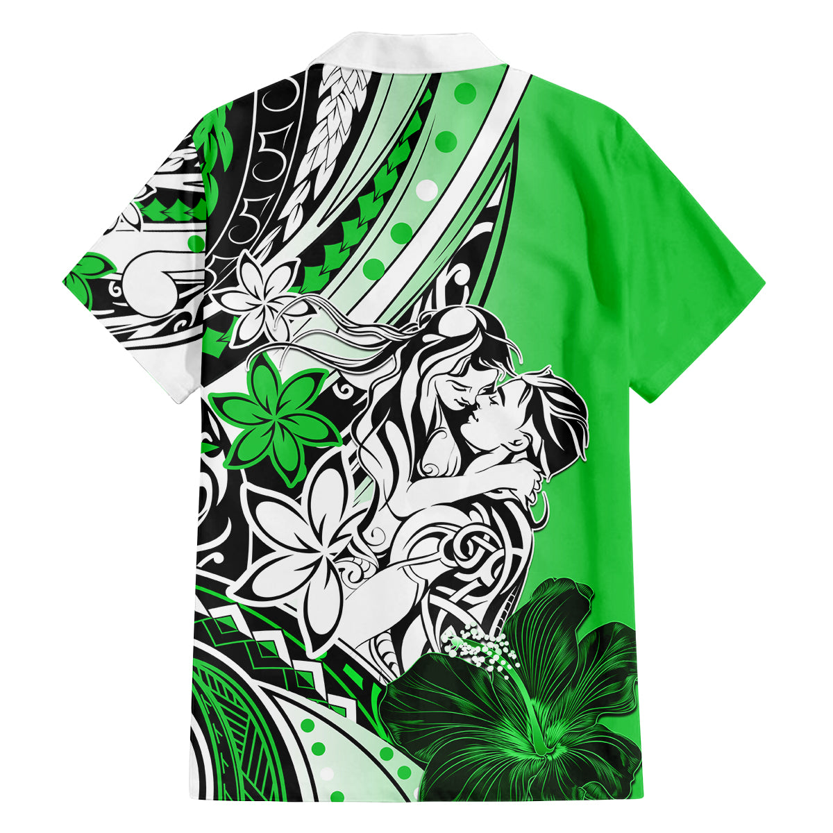 Polynesian Valentine Family Matching Off Shoulder Long Sleeve Dress and Hawaiian Shirt Couple Floral Unique Green Version LT01 - Polynesian Pride