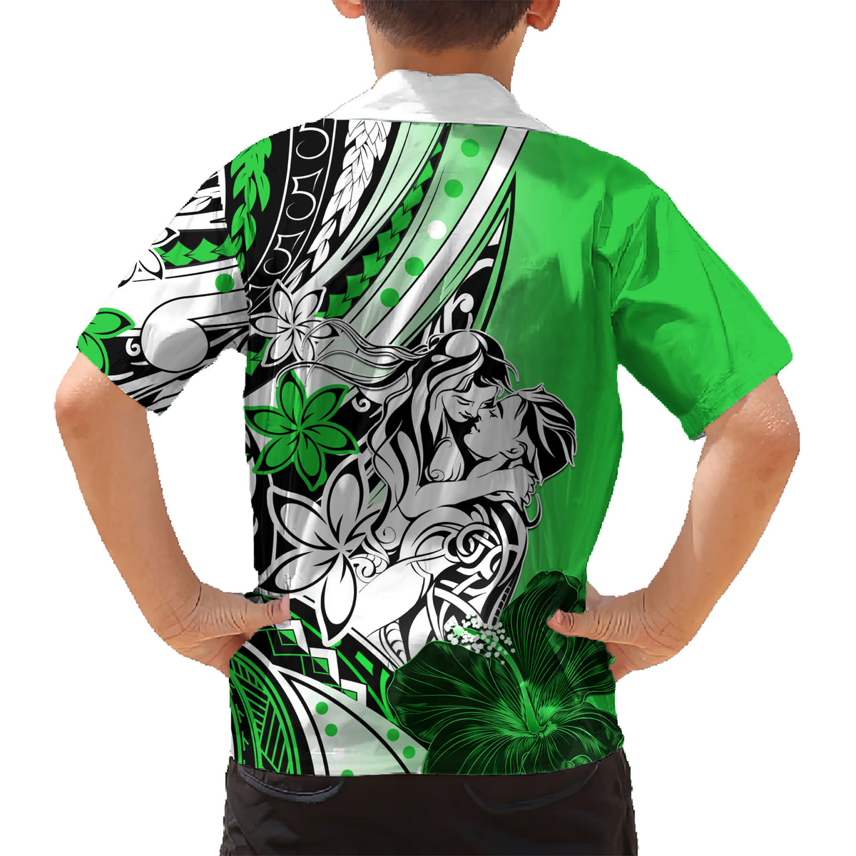 Polynesian Valentine Kid Hawaiian Shirt Couple Floral Unique Green Version LT01 - Polynesian Pride