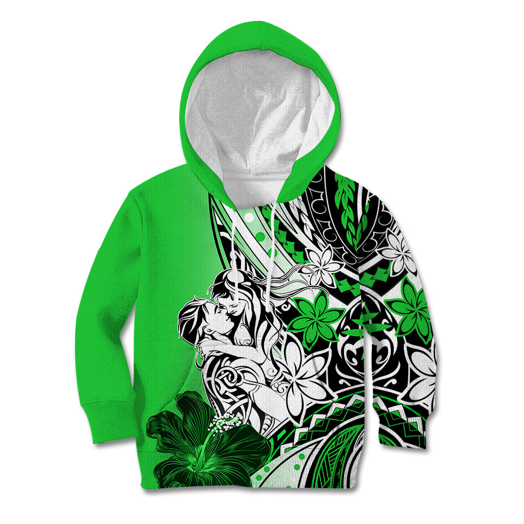 Polynesian Valentine Kid Hoodie Couple Floral Unique Green Version LT01 Hoodie Green - Polynesian Pride