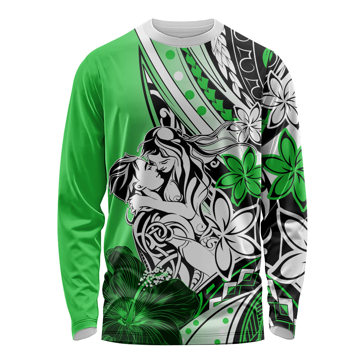 Polynesian Valentine Long Sleeve Shirt Couple Floral Unique Green Version LT01 Unisex Green - Polynesian Pride