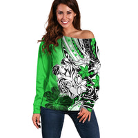 Polynesian Valentine Off Shoulder Sweater Couple Floral Unique Green Version LT01 Women Green - Polynesian Pride