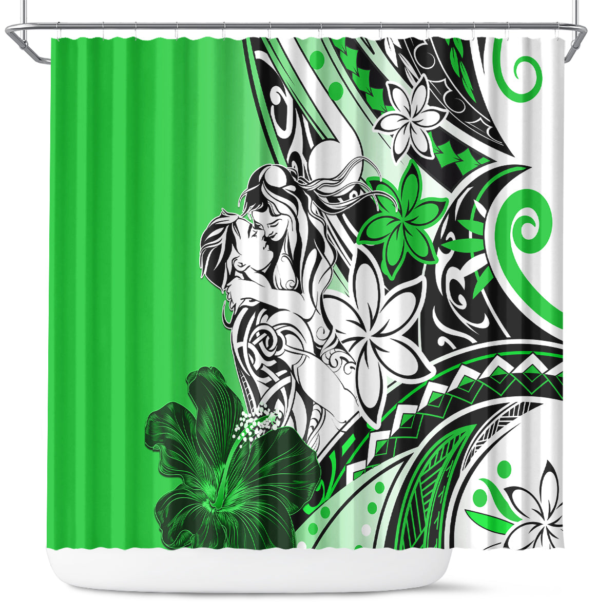 Polynesian Valentine Shower Curtain Couple Floral Unique Green Version LT01 Green - Polynesian Pride