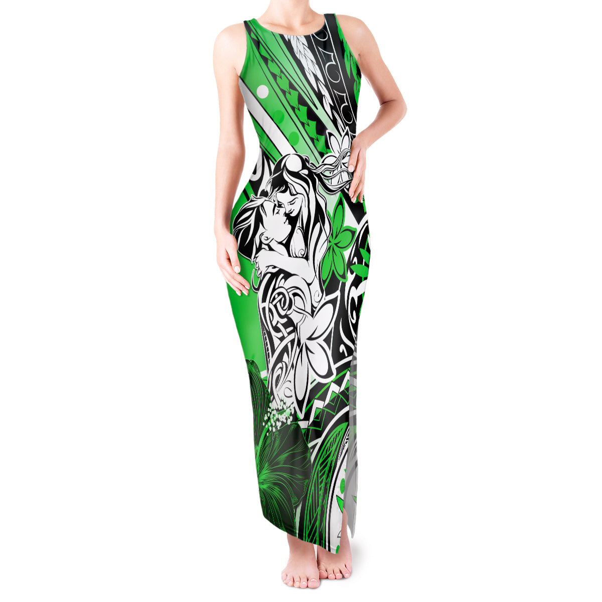 Polynesian Valentine Tank Maxi Dress Couple Floral Unique Green Version LT01 Women Green - Polynesian Pride